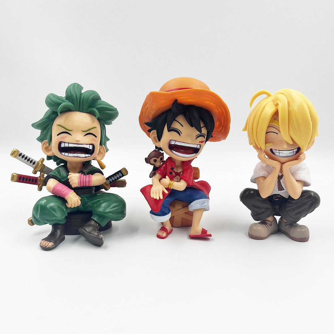One Piece Straw Hat Pirates Sitting Cute set of 3, 13cm Action Figure