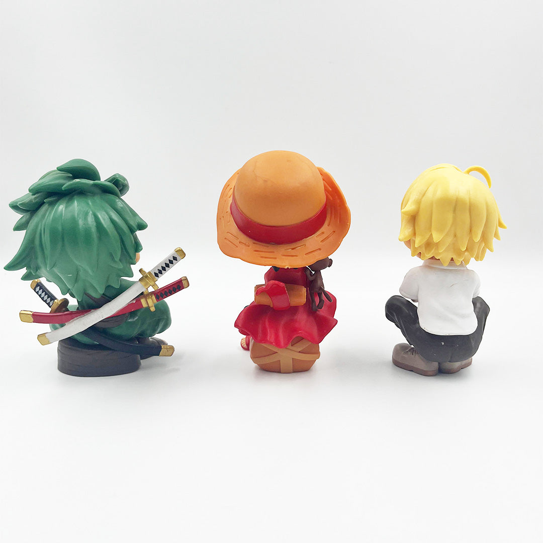 One Piece Straw Hat Pirates Sitting Cute set of 3, 13cm Action Figure
