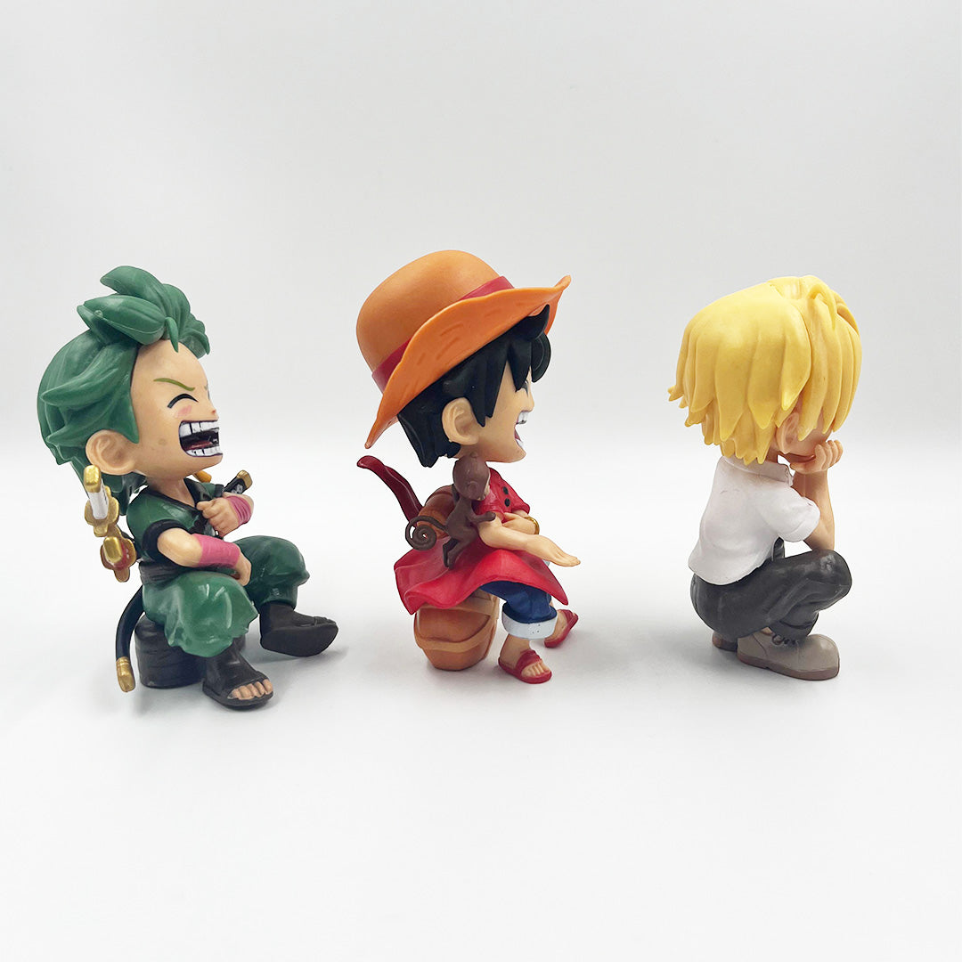 One Piece Straw Hat Pirates Sitting Cute set of 3, 13cm Action Figure
