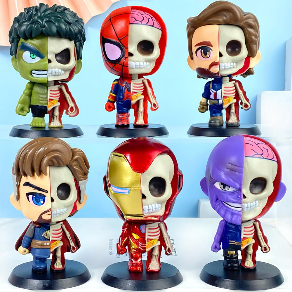 Avengers skeleton (8 cm /Set of 6), Half Anatomy Figure, Chibi PVC Anime Toys