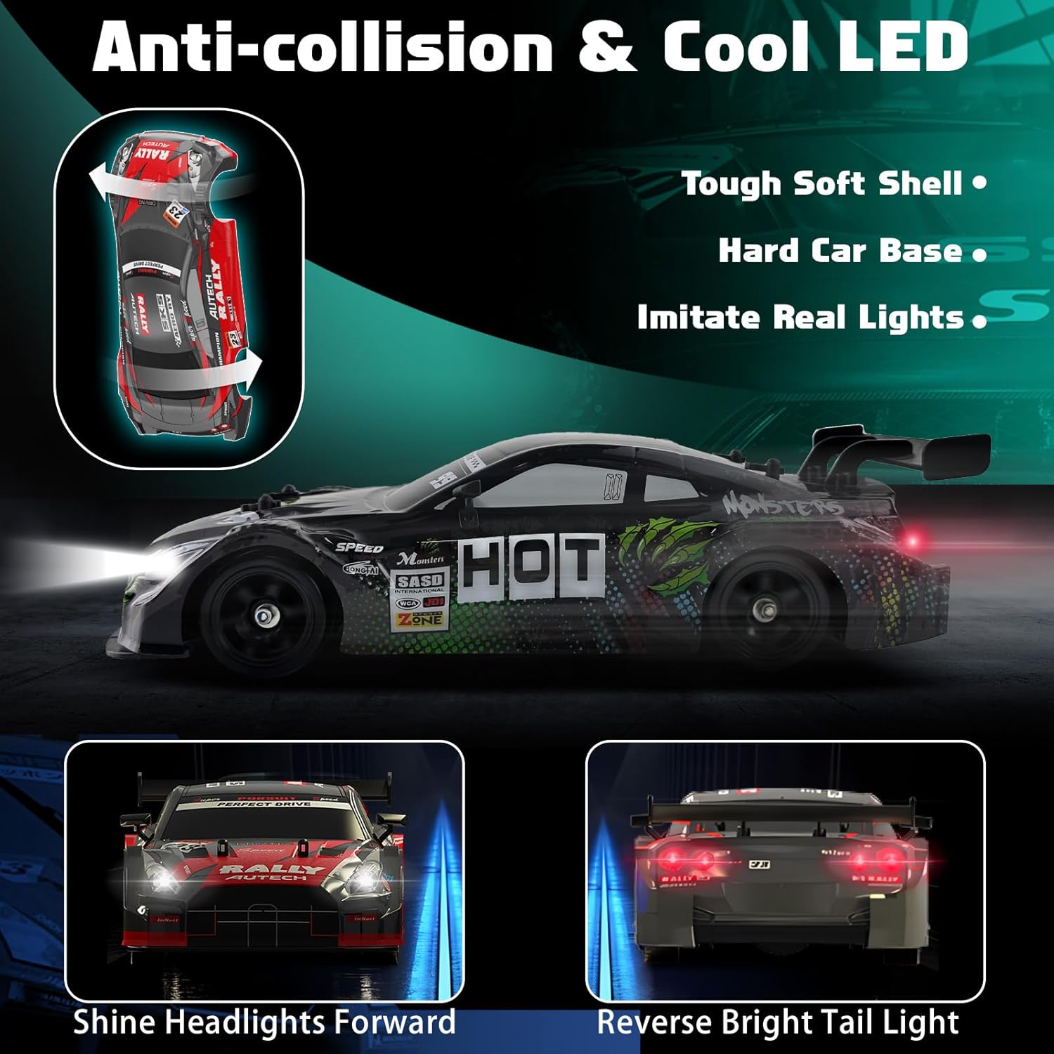 Rally RC Drift Car 2.4GHz, 1/16 Rcemote Control Car 4WD RC Cars Fast Drifting Car
