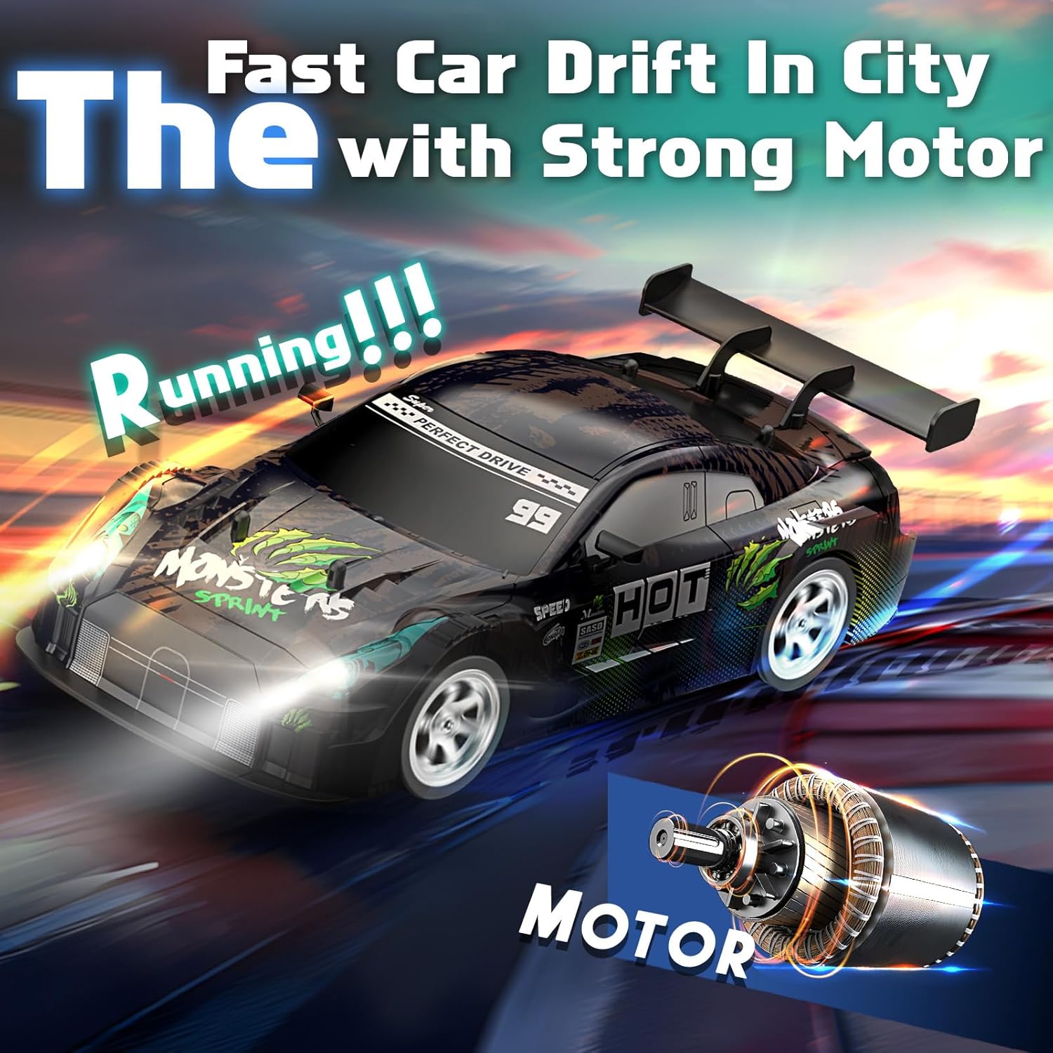 Rally RC Drift Car 2.4GHz, 1/16 Rcemote Control Car 4WD RC Cars Fast Drifting Car